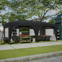 10'X20' Pop Up Canopy Tent With 6 Sidewalls, Ez Pop Up Outdoor Canopy For Parties, Waterproof Commercial Tent With 3 Adjustable Heights, Carry Bag, 6 Sand Bags, 6 Ropes And 12 Stakes, Black Black Metal