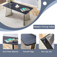 Table And Chair Set.63"X31.5X30" Black Marble Patterned Slabs Tabletop With Stainless Steel Butterfly Legs.Paried With 6 Dark Gray High Quality Pu Chairs With Silver Metal Legs. Dark Gray,Silver