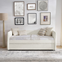 Daybed With Trundle Upholstered Tufted Sofa Bed, Twin Size, Boucle Fabric, Beige 83"X43"X29.5" Beige Boucle