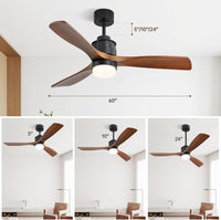 60 Inch 3 Solid Wood Blade Dc Motor Ceiling Fan Decorate For The Living Room With Light Black Metal & Wood