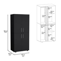 Armoire Wardrove 70" H, Double Doors, 6 Shelves, 2 Hanging Rods, Black Black Solid Wood Mdf Engineered Wood