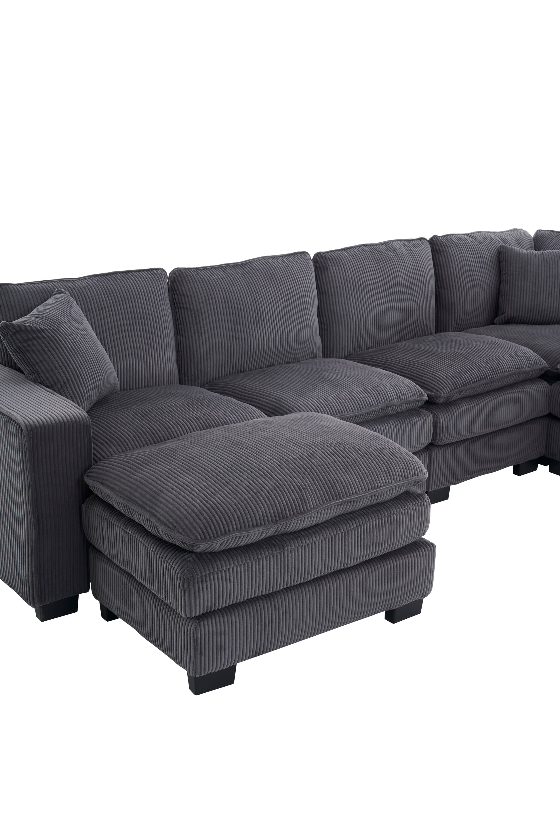 Modern U Shaped 6 Seat Sectional Sofa Couch With One Ottoman And Three Toss Pillows ,Modular Sofa For Living Room,Corduroy Sofa Grey Corduroy 7 Seat