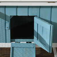 Pawhut Rabbit Hutch 2 Story Bunny Cage Small Animal House With Slide Out Tray, Detachable Run, For Indoor Outdoor, 61.5" X 23" X 27", Light Blue Blue Wood