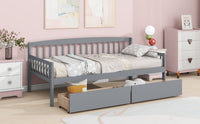 Twin Size Pine Wood Daybed With Two Storage Drawers, Sofa Bed With Bed Platform Of 10 Support Slats,Grey Twin Grey Pine