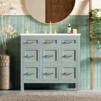 36" Bathroom Vanity Cabinet With Resin Integrated Sink 4 Drawers, 2 Doors Green Bathroom Solid Wood Mdf Resin