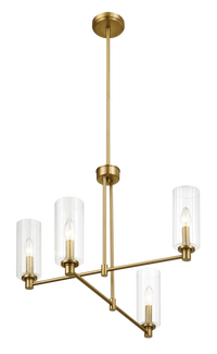 Enigma Four Lights Chandelier With Clear Ribbed Glass Satin Brass Antique Brass,Clear,Gold Ceiling Lights Brass,Glass