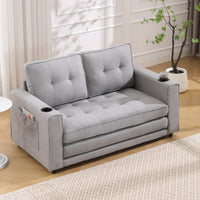 3 In 1 Upholstered Futon Sofa Convertible Sofa Bed,Foldable Tufted Loveseat With Pull Out Sleeper Couch Bed,Folding Mattres Beautiful Seat Daybed W Side Pockets And Cup Holder, Light Gray Light Gray Foam Fabric