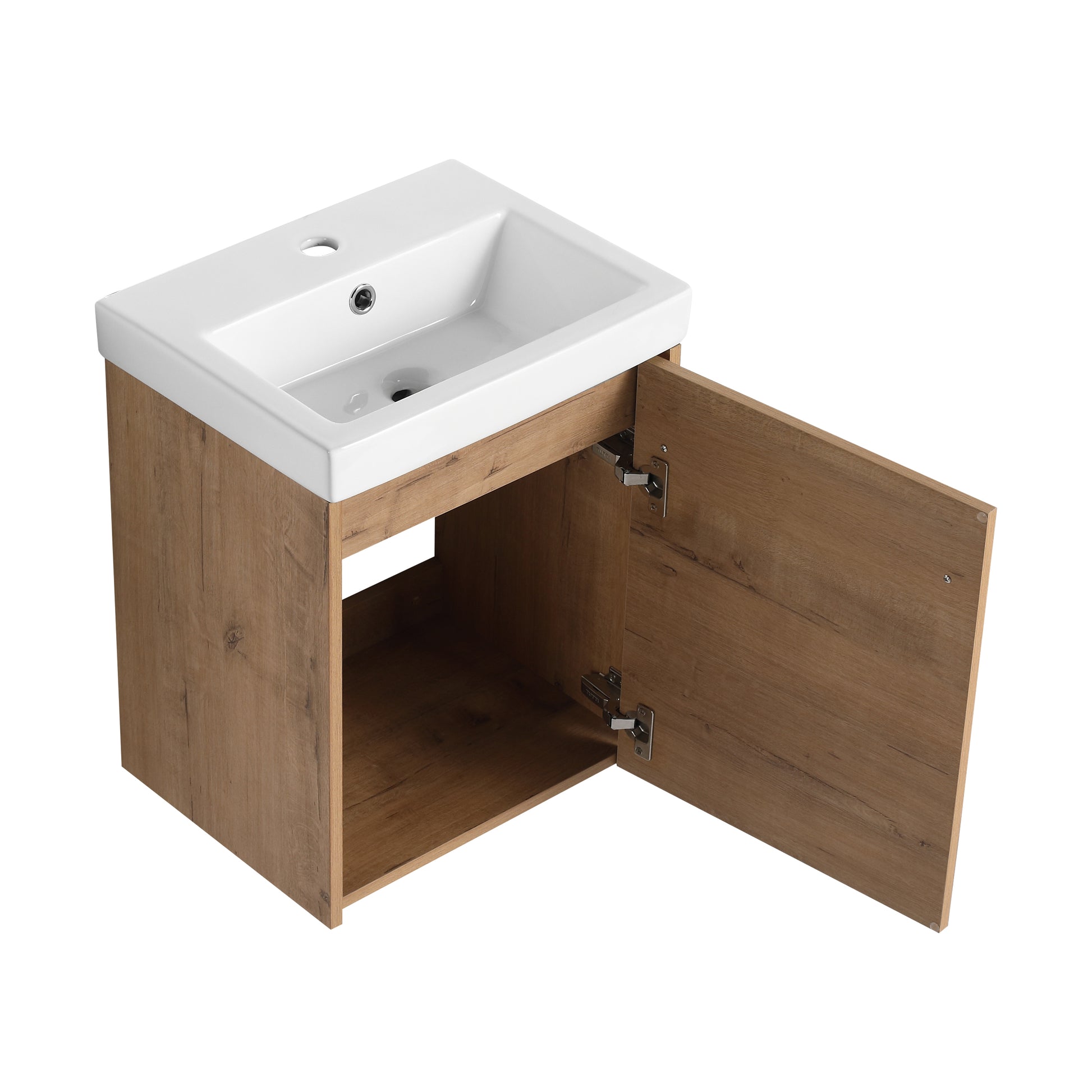 18'' Floating Wall Mounted Bathroom Vanity With Ceramic Sink & Soft Close Cabinet Door, For Small Bathroom Imitative Oak Bathroom Modern Plywood