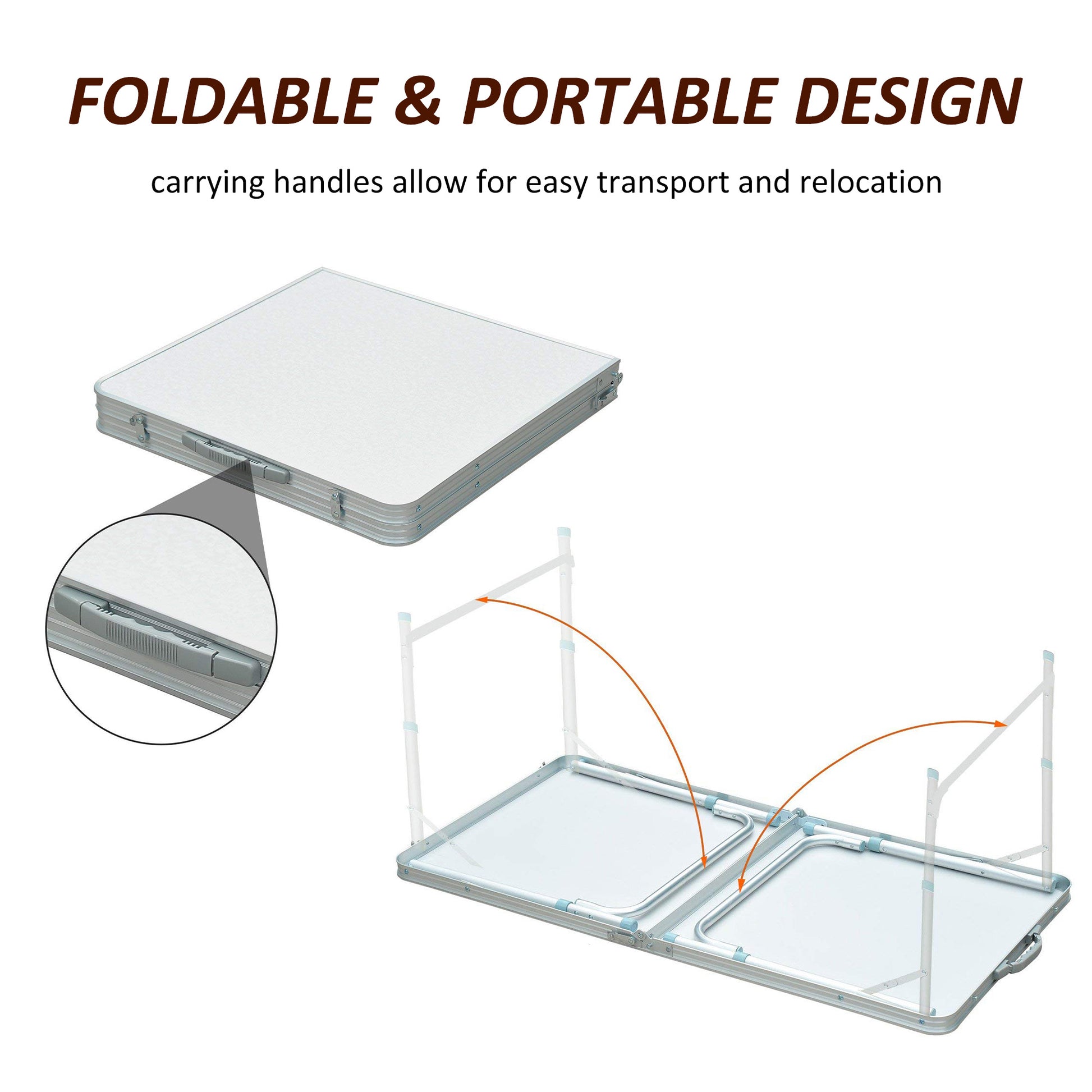 Outsunny 47" Folding Camping Table With Height Adjustability, Lightweight Portable Table With Carry Handle, Outdoor Folding Table Camping Accessories Silver Aluminum