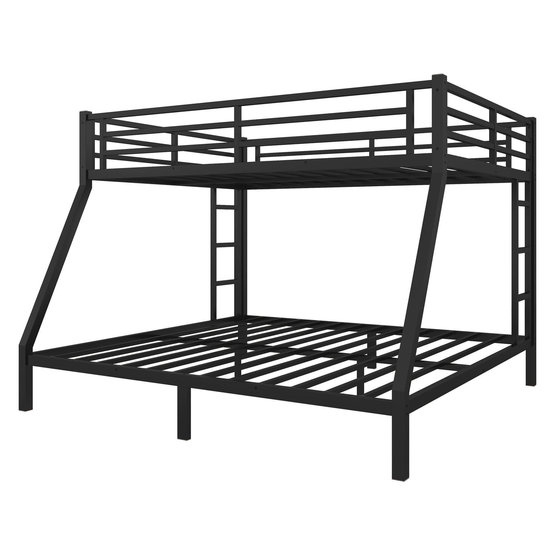 Metal Queen Over King Bunk Bed For Teens And Adults,Space Saving Noise Reduced No Box Spring Needed, Black Black Metal