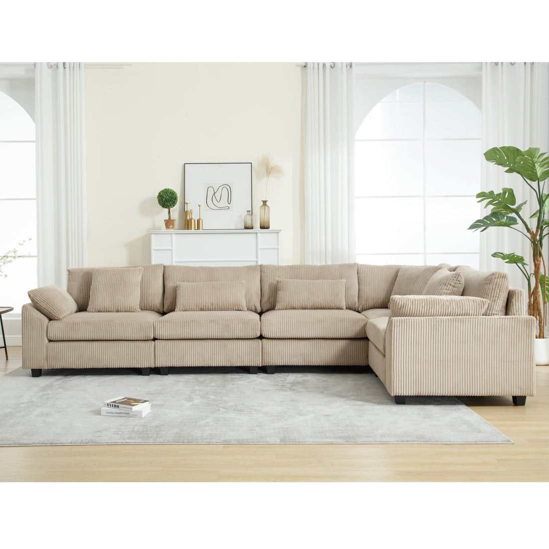 Arrival Oversized Modular Sectional Sofa Couches Set,Corduroy Upholstered Deep Seat Comfy Sofa For Living Room ,5 Seat ,Brown Brown Fabric 5 Seat