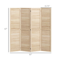 Homcom 4 Panel Room Divider, 5.6' Tall Indoor Portable Wood Folding Privacy Screen With Hook Holes, Hinged Freestanding Partition Wall Dividers For Home Office, Natural Natural Wood Wood