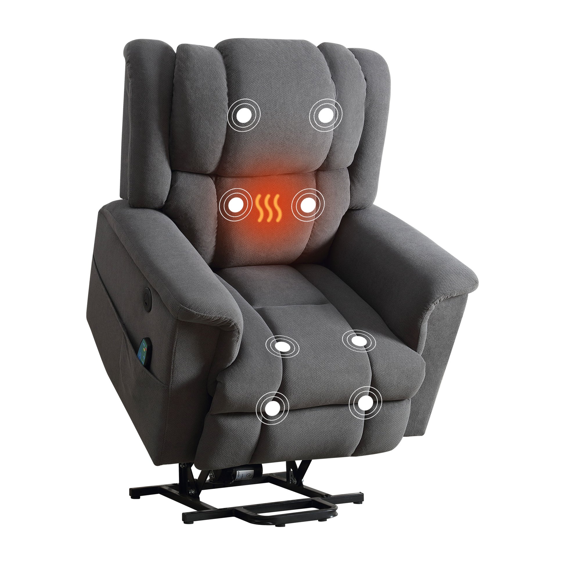 Power Lift Recliner Chair Recliners For Elderly With Heat And Massage Recliner Chair For Living Room With Infinite Position And Side Pocket,Usb Charge Port. Grey Power Remote Wood Soft Fabric