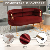 Coolmore Small Loveseat Sofa, Upholstered Mini Couch With Curved Backrest With Stylish Golden Decor, Small Comfy Beautiful Seat Leisure Accent Couch For Living Room, Bedroom, Office Wine Red Wine Red Foam Velvet