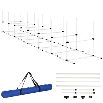 Pawhut 8 Piece Dog Agility Training Equipment For Dog Agility Course With Adjustable Height Jump Bars, Included Carry Bag, & Displacing Top Bar, White White Plastic