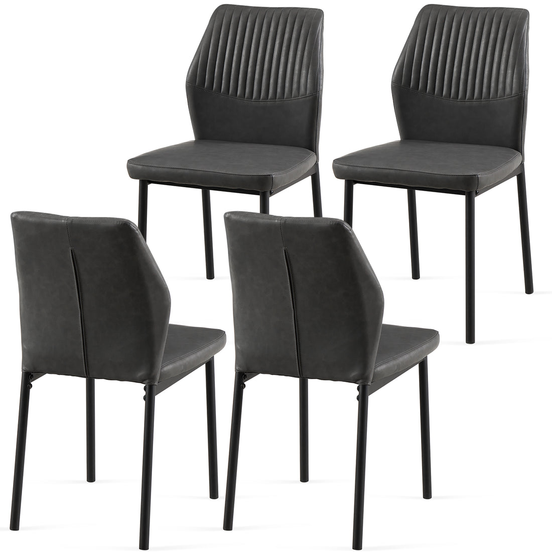 Dark Grey Pu Leather Dining Chairs Set Of 4 Faux Leather Dining Chairs Living Room Chair Modern Kitchen Armless Side Chair With Metal Legs Set Of 4 Metal Plaid Dark Gray Dining Room Powder Coated