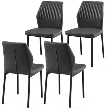 Dark Grey Pu Leather Dining Chairs Set Of 4 Faux Leather Dining Chairs Living Room Chair Modern Kitchen Armless Side Chair With Metal Legs Set Of 4 Metal Plaid Dark Gray Dining Room Powder Coated