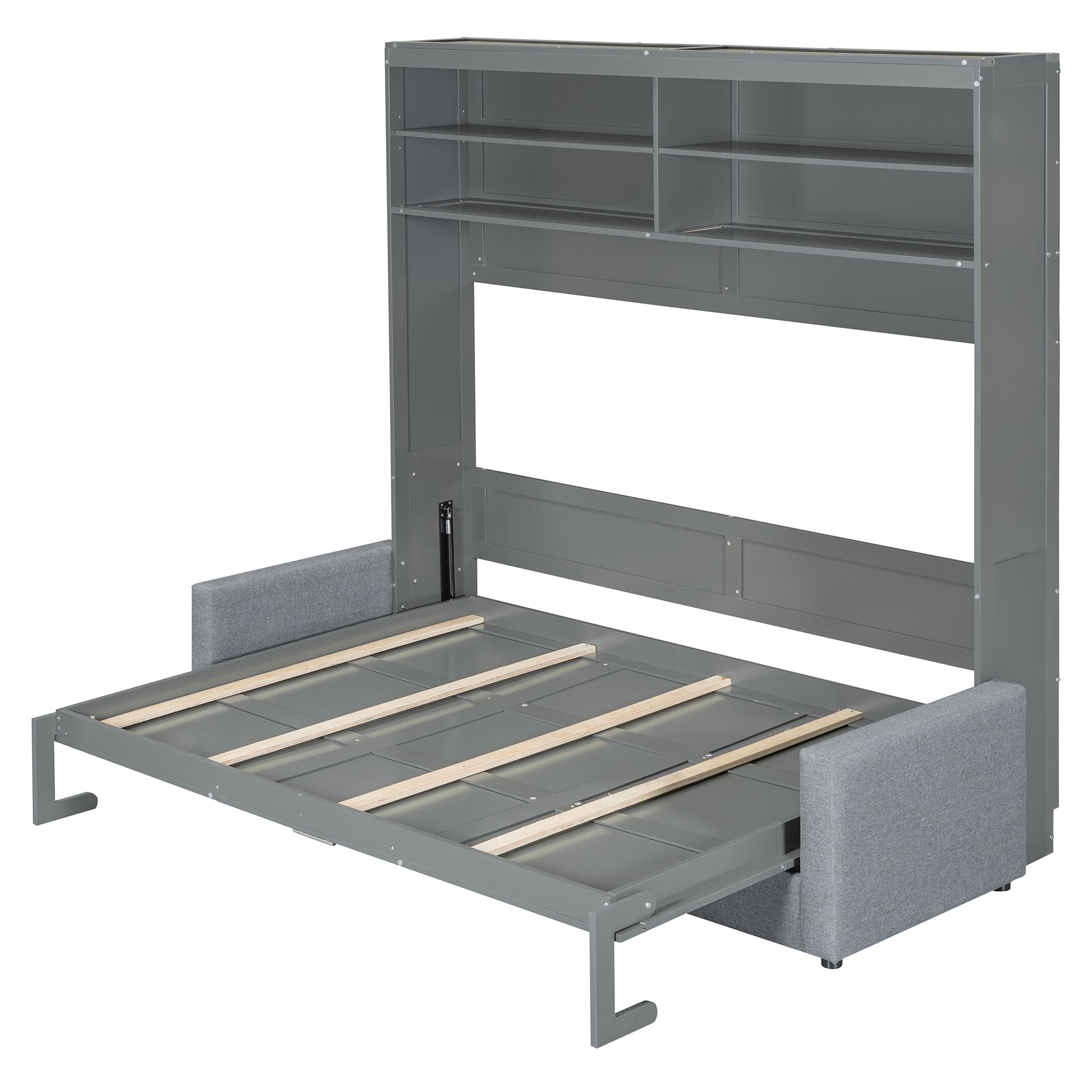 Queen Size Murphy Bed Wall Bed With Sofa,Gray Queen Gray Mdf Lvl