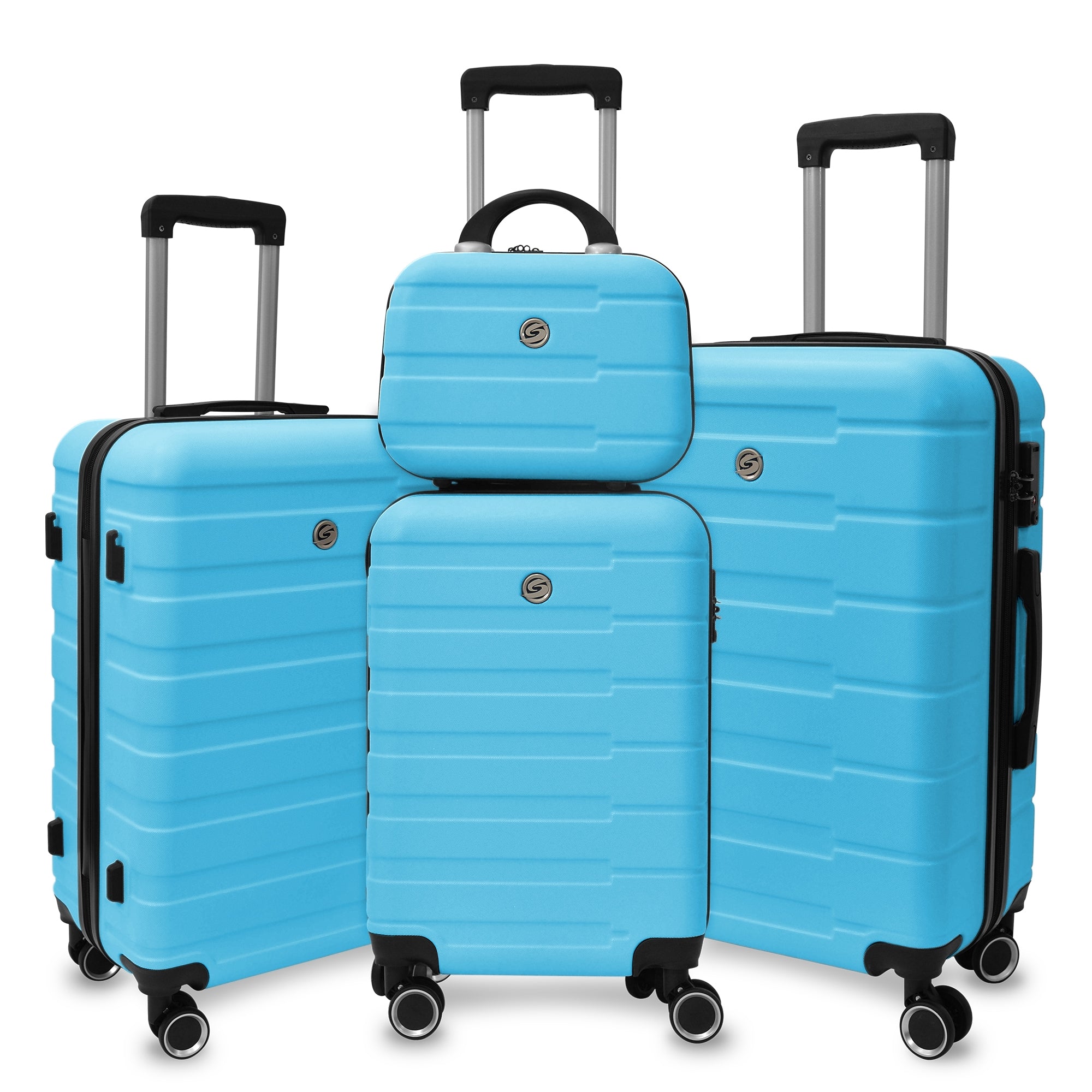 4 Piece Hard Shell Luggage Set,Carry On Suitcase With Spinner Wheels,Family Luggage Set,Aqua Blue 12 20 24 28In Aqua Blue Abs