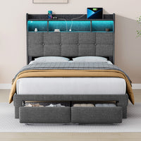 Bed 778Full Lg Clb Full Light Gray Wood Fabric