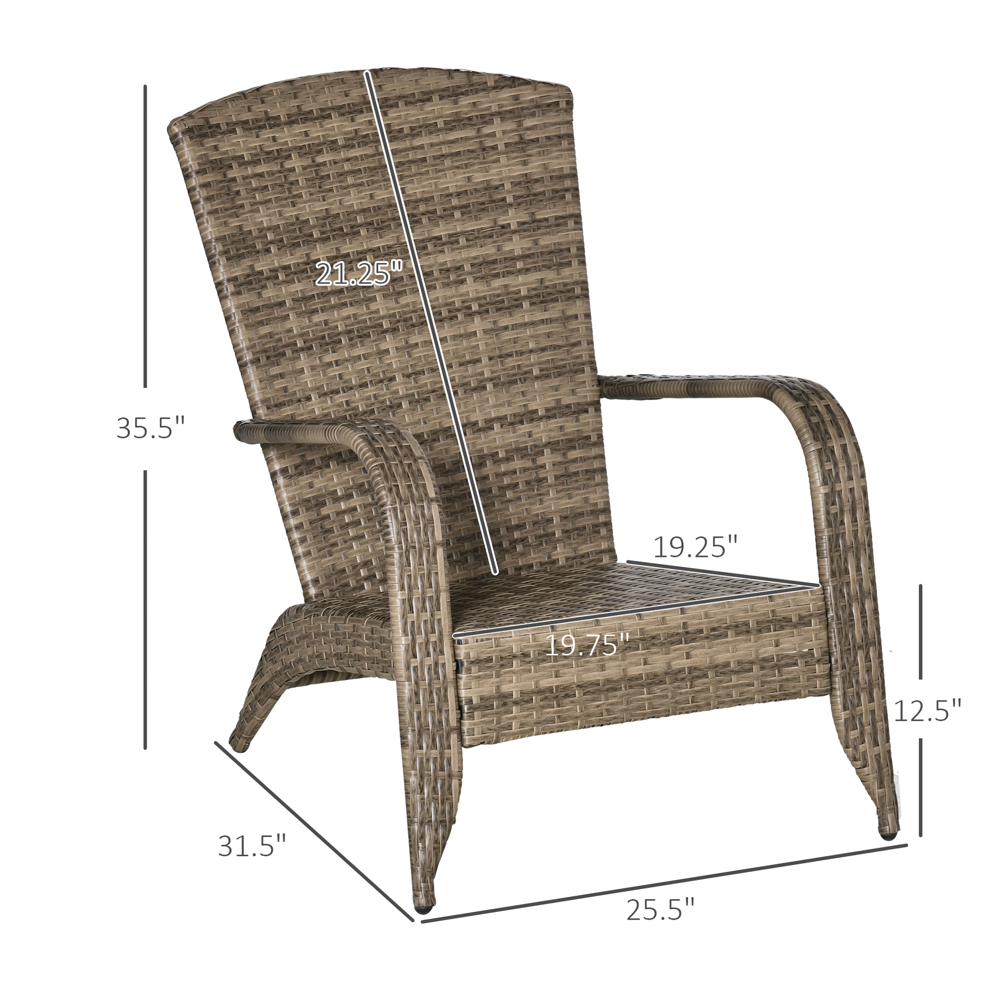 Outsunny Patio Wicker Adirondack Chair, Outdoor All Weather Rattan Fire Pit Chair W Soft Cushions, Tall Curved Backrest And Comfortable Armrests For Deck Or Garden, Sky Blue Blue Steel