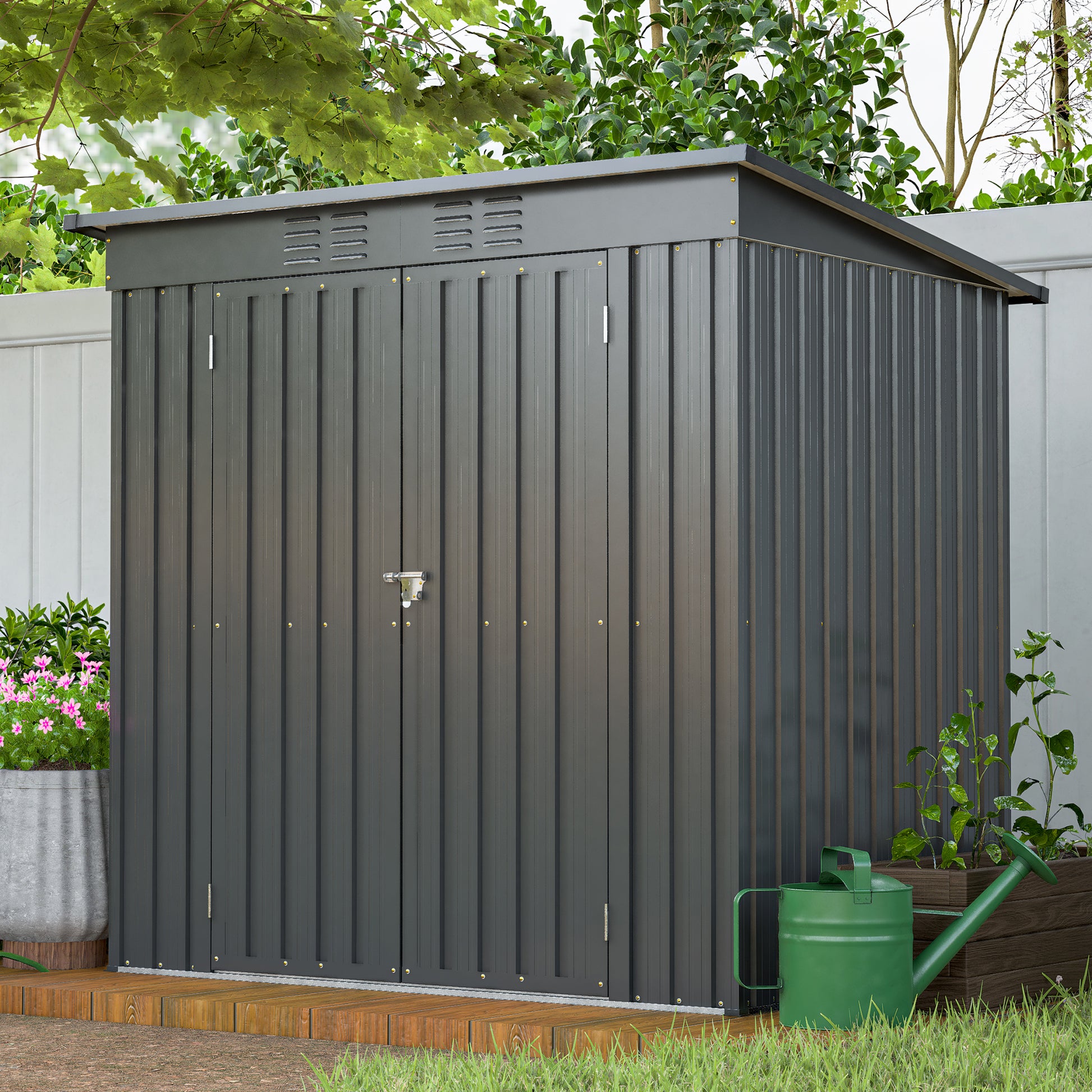 6 X 4 Ft Outdoor Storage Shed, All Weather Tool Shed For Garden, Backyard, Lawn, Black Black Metal