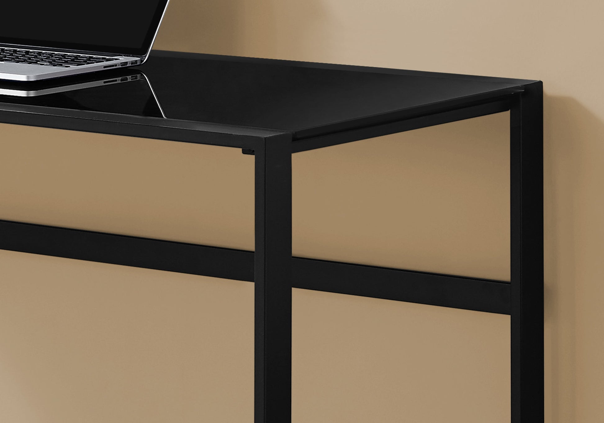 Computer Desk, Home Office, Laptop, 48"L, Work, Black Tempered Glass, Black Metal, Contemporary, Modern Black Tempered Glass