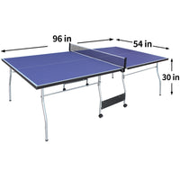 8Ft Mid Size Table Tennis Table Foldable & Portable Ping Pong Table Set For Indoor & Outdoor Games With Net, 2 Table Tennis Paddles And 3 Balls Blue Mdf