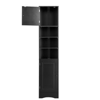 Multi Functional Corner Cabinet Tall Bathroom Storage Cabinet With Two Doors And Adjustable Shelves, Open Shelf, Black Black Mdf