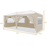 10'X20' Folding Canopy With 6 Removable Sidewalls Outdoor Event Shelter Upf 50 Gazebo Portable Tents For Parties Beach Camping Wedding Ez Pop Up Canopy Beige Metal
