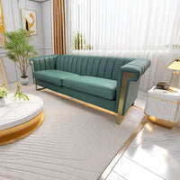 Fx P81Pu Gr Sofa Modern Green Pu Sofa With Gold Accents Sleek Channel Tufted Upholstery, 3 Seat Couch For Living Room And Office Decor Temu Suitable Retro Green Pu 2 Seat