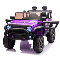 24V Two Seater Kids Ride On Truck Car W Parents Control,200W*2,Seat Width 20.28In,Four Wheel Suspension,Led Lights,Music,Mp3,Bluetooth,Two Independent Seat Belts,Suitable For Off Road For Kids Aged 3 Purple 100 149 Lbs Polypropylene