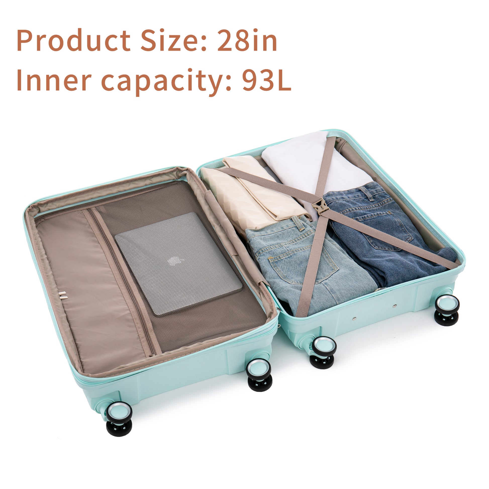 Pp Luggage Sets 3 Piece 20 24 28 , Expandable Carry On Luggage With Tsa Lock Airline Approved, Pp Materials Hard Shell And Lightweight Suitcase With Spinner Wheels Mint Green Mint Green Polypropylene