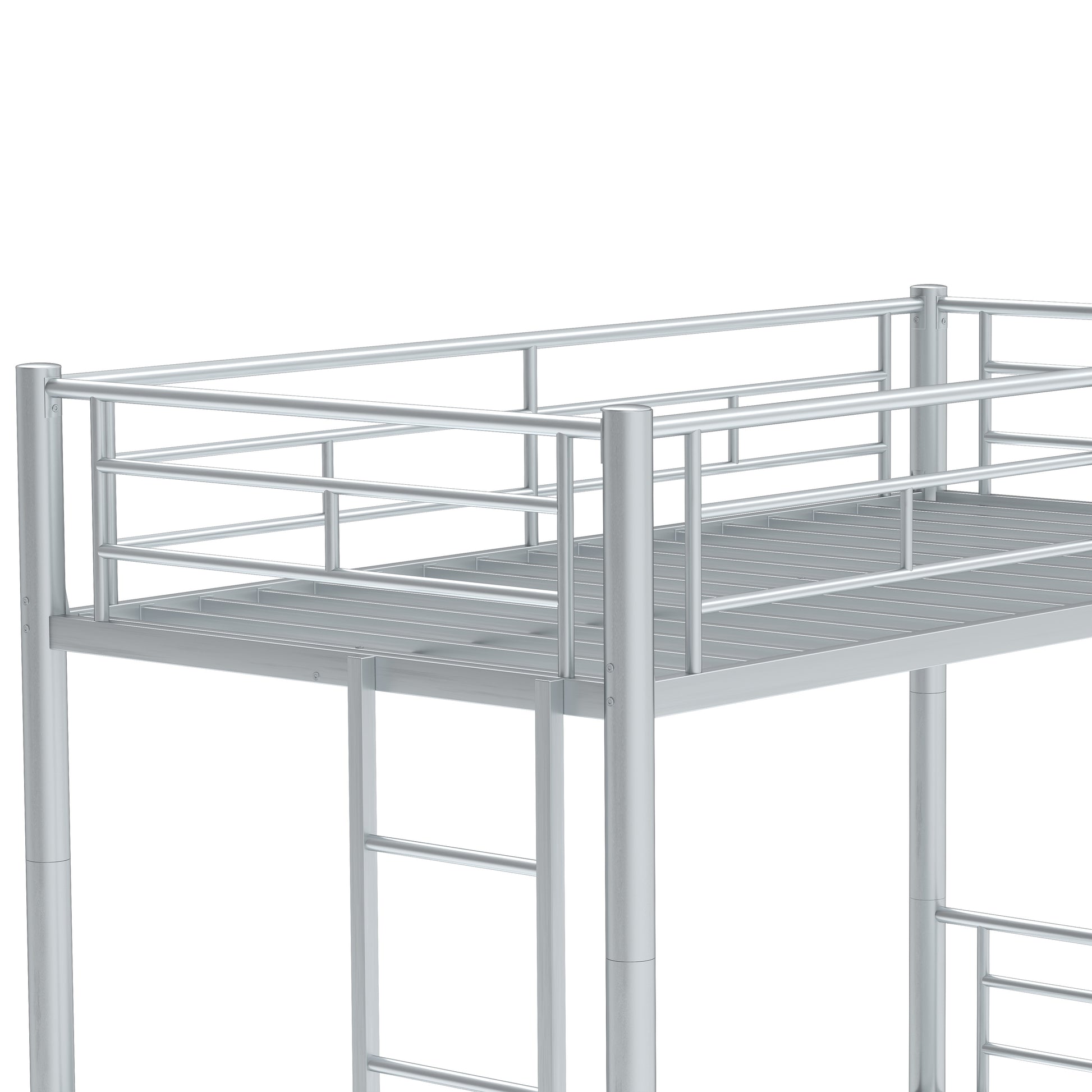 Bunk Bed Twin Over Twin Size With Ladder And High Guardrail, Able To Split, Metal Bunk Bed, Storage Space, Noise Free,Grey Silver Box Spring Not Required Twin Grey Silver Metal Metal