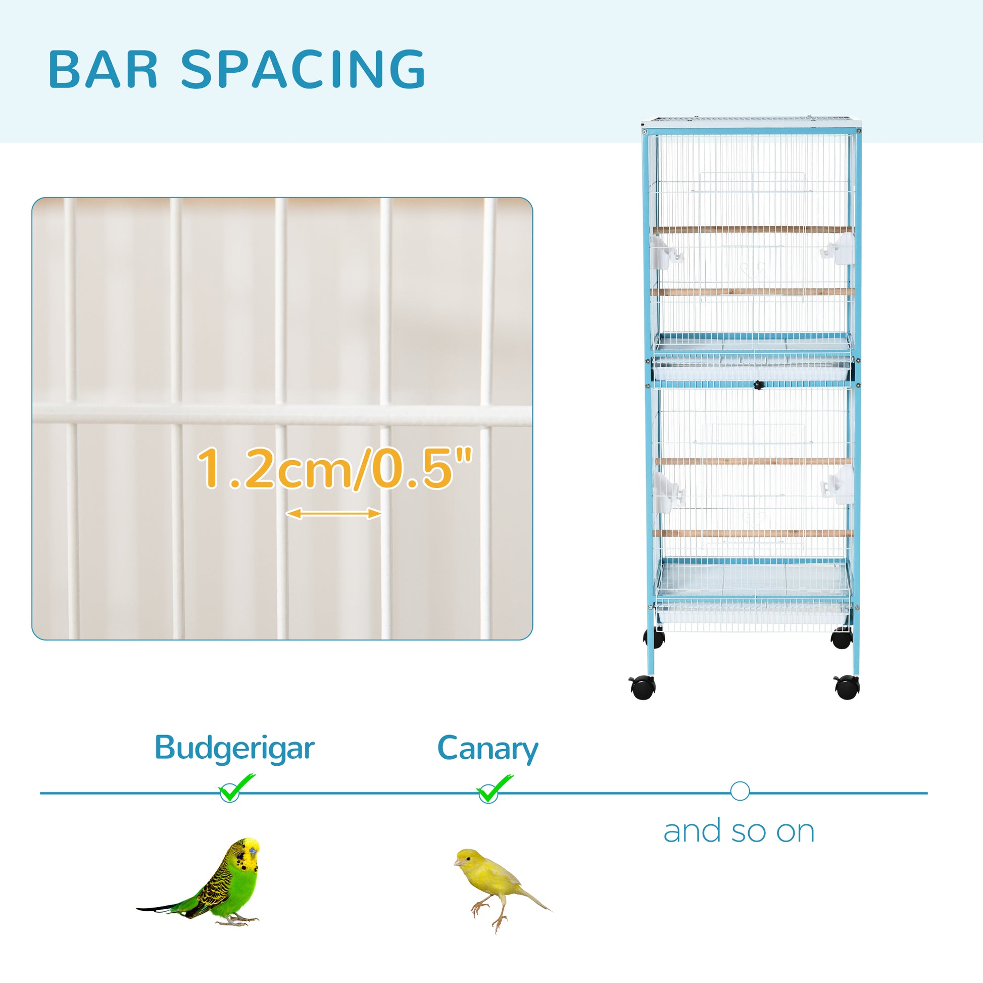 Pawhut Large Bird Cage With 1.7 Ft. Width For Wingspan, Bird Aviary Indoor With Multi Door Design, Fit For A Canary, Finch, Conure, 55", Light Blue Light Blue Steel