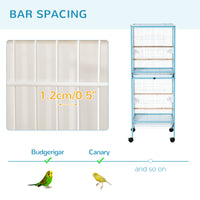 Pawhut Large Bird Cage With 1.7 Ft. Width For Wingspan, Bird Aviary Indoor With Multi Door Design, Fit For A Canary, Finch, Conure, 55", Light Blue Light Blue Steel