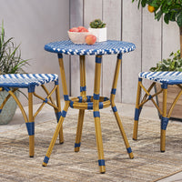 French Bistro Table White Blue Rattan