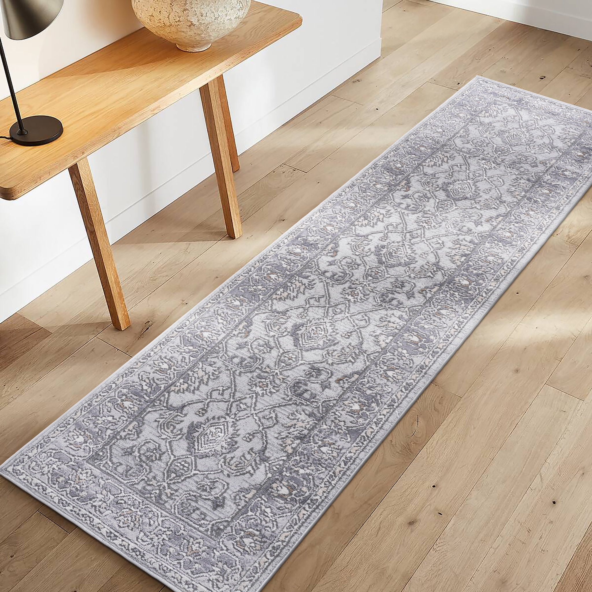 Naar Marfi Collection 2X8 Ivory Grey Oriental Non Shedding Living Room Bedroom Dining Home Office Stylish And Stain Resistant Area Rug Ivory Grey Polyester