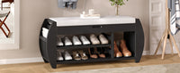 Retro Multifunctional Storage Bench With Cushion And Curved Side Panel For Entrance And Living Room Black Black Mdf