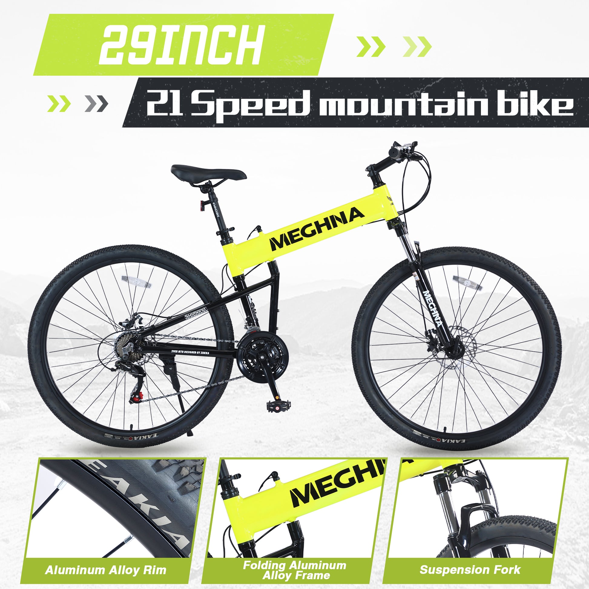 29" Folding Mountain Bike ,Suspension Fork,Aluminium Alloy Frame 21Speed Mountain Bike Cycling Yellow Garden & Outdoor Aluminium Alloy