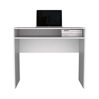 Stella 35" Wide Writing Desk With Shelf White Computer Desk Office Modern Freestanding Rectangular Open Storage Desk Rectangular Particle Board