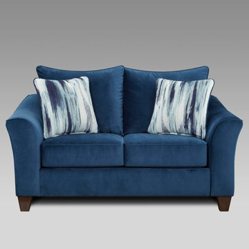 Camero Fabric Pillowback Loveseat Navy Blue Espresso Polyester Wood Primary Living Space Pillow Back Flared Arms Polyester