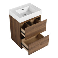 24" Bathroom Vanities With Single Sink Combo, Modern Undermount Bathroom Sink Cabinet With Double Drawer, Freestanding Bathroom Sink Cabinet,Engineering Wood,Brown Brown American Design Engineered Wood