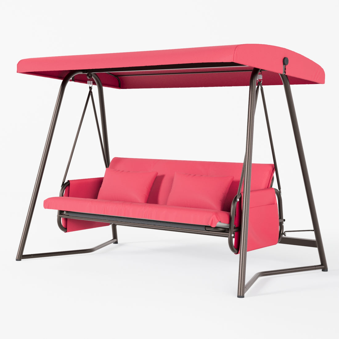 Outdoor Patio 3 Seaters Metal Swing Chair Swing Bed With Cushion And Adjustable Canopy Red Color Yes Red Weather Resistant Frame Garden & Outdoor Foam Metal