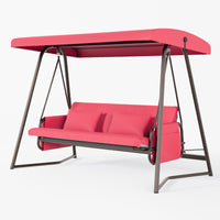 Outdoor Patio 3 Seaters Metal Swing Chair Swing Bed With Cushion And Adjustable Canopy Red Color Yes Red Weather Resistant Frame Garden & Outdoor Foam Metal