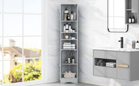 Multi Functional Corner Cabinet Tall Bathroom Storage Cabinet With Two Doors And Adjustable Shelves, Open Shelf, Grey Grey Mdf