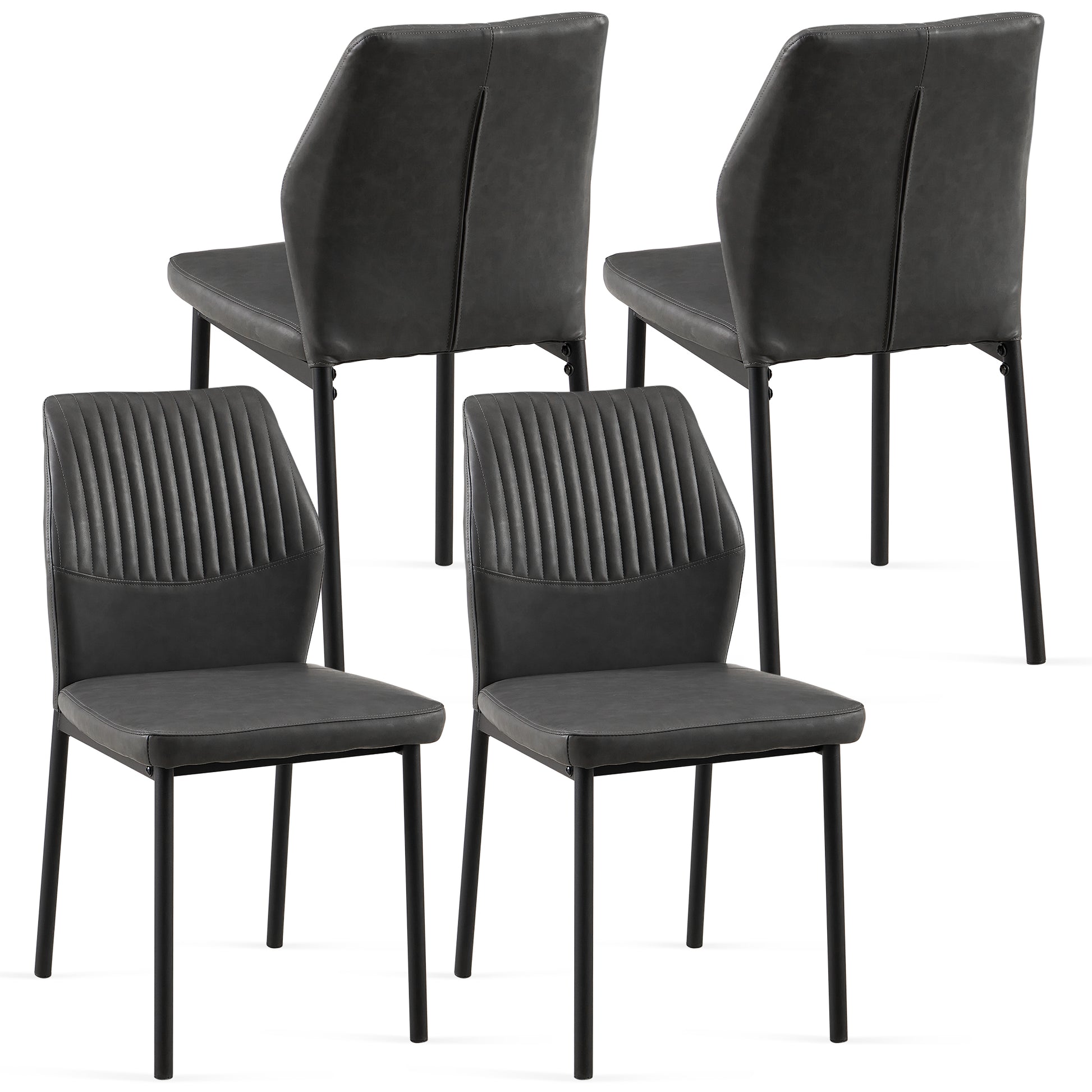 Dark Grey Pu Leather Dining Chairs Set Of 4 Faux Leather Dining Chairs Living Room Chair Modern Kitchen Armless Side Chair With Metal Legs Set Of 4 Metal Plaid Dark Gray Dining Room Powder Coated