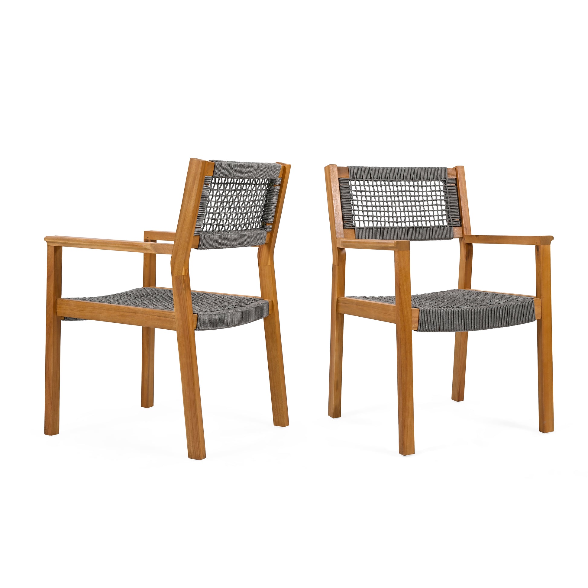 Braided Dining Chair Dark Grey Dark Grey,Teak Acacia Wood,Rope