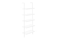 Bookshelf, Bookcase, Etagere, Ladder, 5 Tier, 72"H, Office, Bedroom, White Laminate, White Metal, Contemporary, Modern White Metal