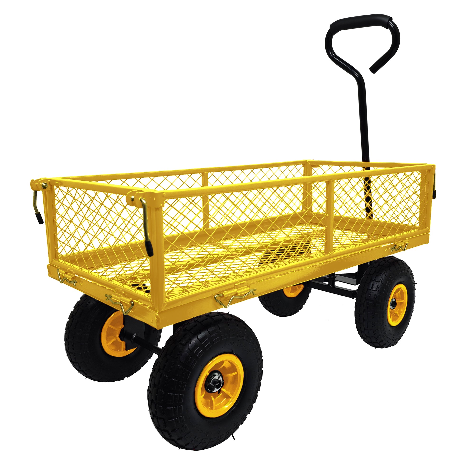 3 Cu. Ft. 300 Lbs. Capacity Removable Sides Metal Steel Mesh Heavy Duty Utility Wagon Outdoor Garden Cart In Yellow Yellow Steel